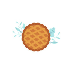 Thanksgiving pie icon. Thanksgiving holiday and autumn harvest celebration symbol. Flat apple, pumpkin cake. Traditional american meal. Vector isolated illustration
