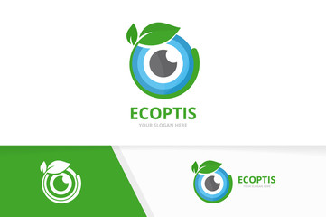 Vector eye and leaf logo combination. Optic and plant symbol or icon. Unique vision and organic logotype design template.