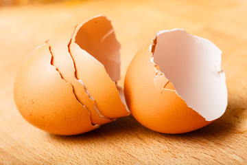 Detailed closeup of empty cracked eggshells