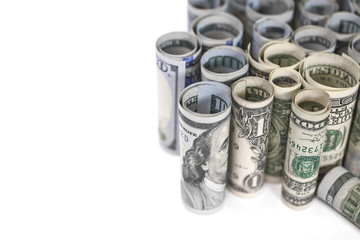 Tubes of cash real dollar bills