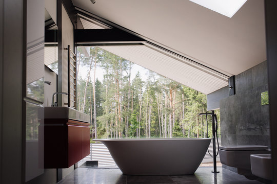 bathroom with a panoramic window