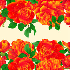 Floral border seamless horizontal background orange rose and buds vintage  vector Illustration for use in interior design, artwork, dishes, clothing, packaging, greeting cards editable hand draw