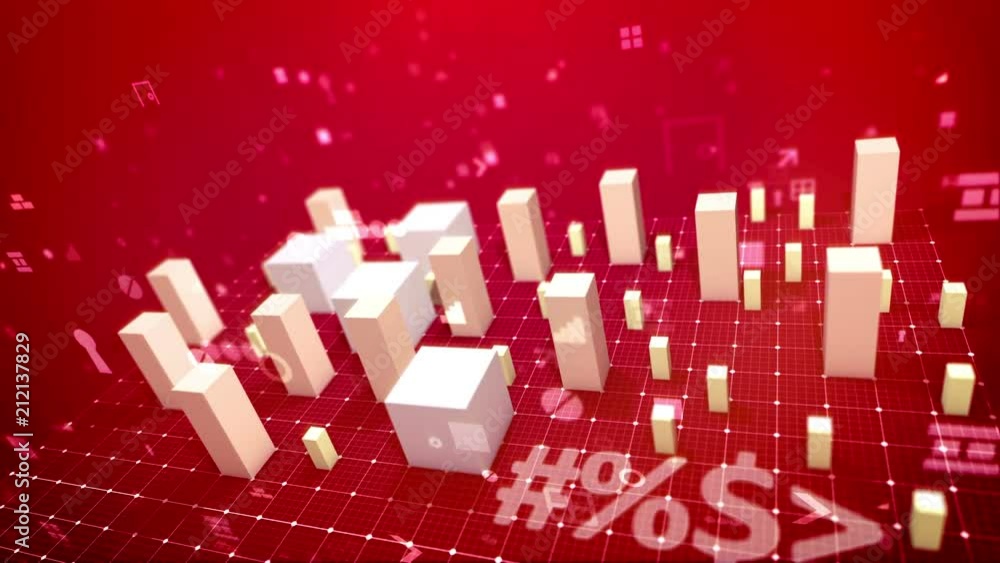 Aufkleber a holographic 3d rendering of a bar chart and an arrow placed on a white grid. the white columns den