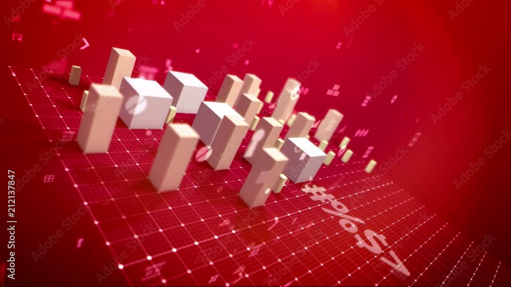 Aufkleber a volumetric 3d rendering of a bar chart and an arrow put askew on a white grate. the white columns 