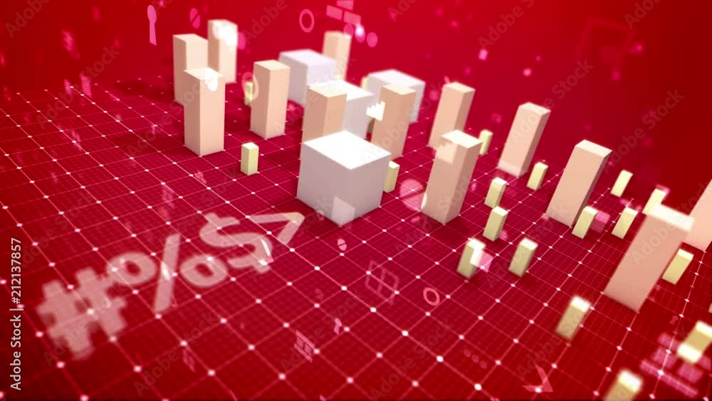 Aufkleber a cyberspace 3d rendering of a bar chart and several signs including angle bracket, number, dollar a
