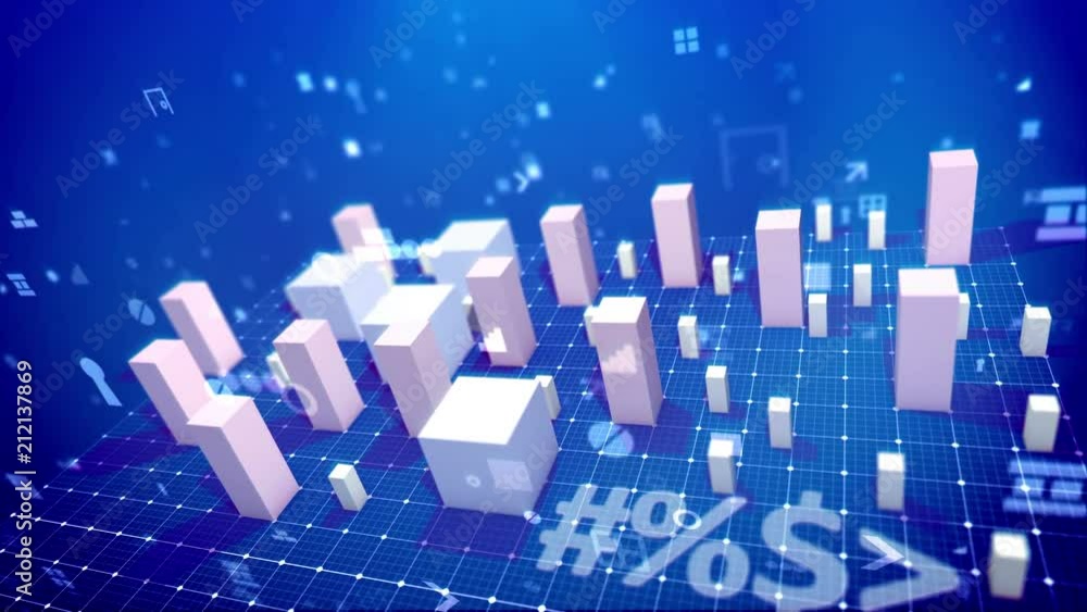 Aufkleber a computer graphics 3d rendering of a bar chart and pc signs including angle bracket, number, dollar