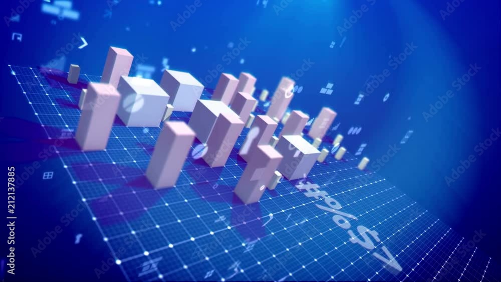 Fototapete an incredible 3d rendering of a bar chart with rising rectangular and cubic business columns denotin