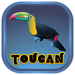 Illustration rainbow tukan. Bright and colorful icon with a picture of a rainbow toucan. © promtorg