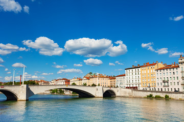 Fototapeta premium Pont Bonaparte across the Saone river in Lyon