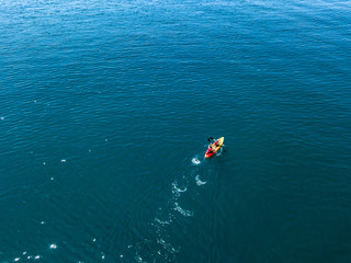 aerial kayak boat canoe on the water sea surface aerial