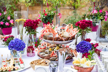 Seafood dish served on restaurant table