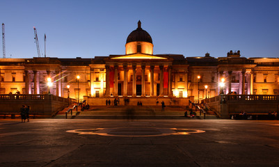 Fototapeta na wymiar Evening view of the National Gallery at Trafalgar Square, London, United Kingdom