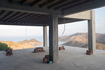 A house construction with a view in the island of Patmos, Greece