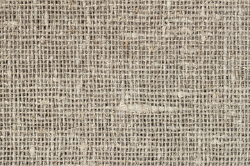 Closeup of brown organic sackcloth texture or burlap background with visible texture copy space for text and other web print design elements.