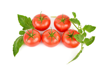 Fresh appetizing tomatoes isolated on white background.