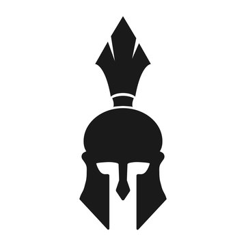 Simple spartan helmet silhouette icon. Black silhouette helmet. Isolated on white