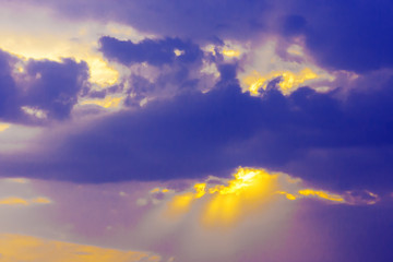 Fantastic view of the dark overcast sky. Dramatic and picturesque morning scene.