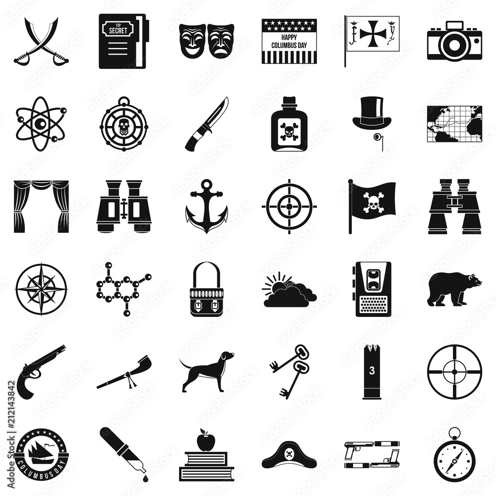 Poster binoculars icons set. simple style of 36 binoculars vector icons for web isolated on white backgroun
