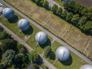 Aerial view of natural gas storage containers in Switzerland, Europe