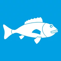 Outdoor kussens Fish icon white isolated on blue background vector illustration © ylivdesign