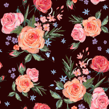 Vintage seamless pattern wuth pink roses