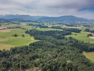Naklejka premium Aerial view of rural landscape in Switzerland