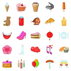 Birthday party icons set. Cartoon set of 25 birthday party vector icons for web isolated on white background