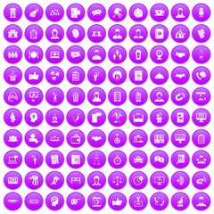 100 coherence icons set in purple circle isolated vector illustration