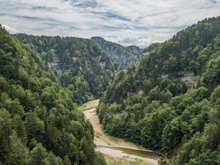 Aerial view of wild Sense river in Fribourg, Switzerland