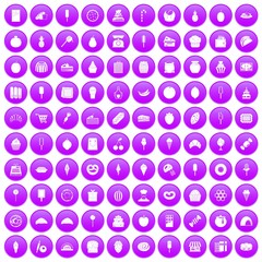 100 confectionery icons set in purple circle isolated vector illustration