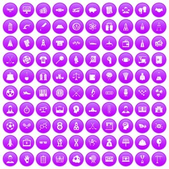 100 success icons set in purple circle isolated on white vector illustration