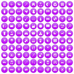 100 cow icons set in purple circle isolated vector illustration