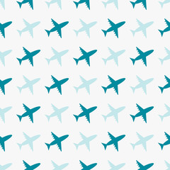 vector seamless blue pattern with airplanes
