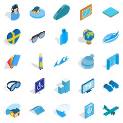 Blue icons set. Isometric set of 25 blue vector icons for web isolated on white background