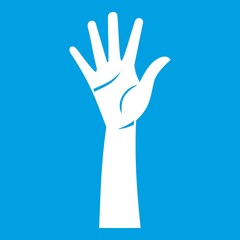 Hand icon white isolated on blue background vector illustration