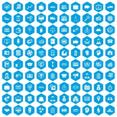 100 business group icons set in blue hexagon isolated vector illustration