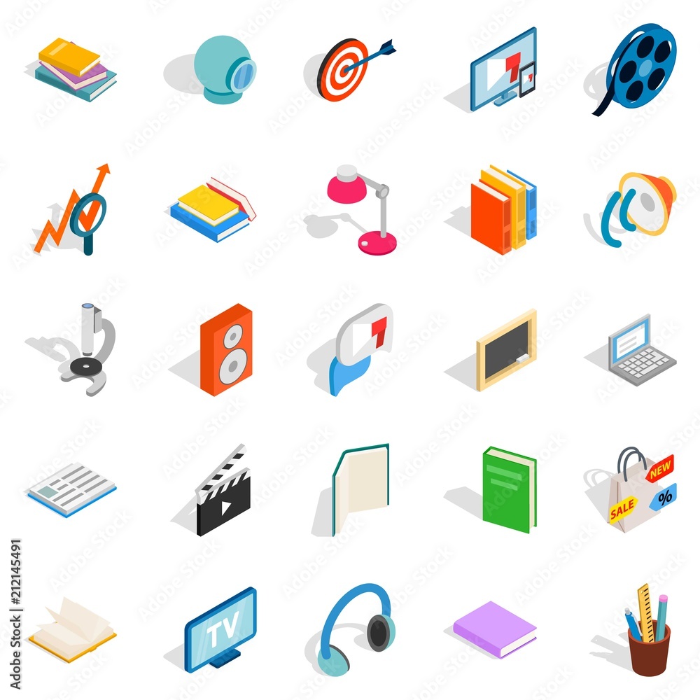 Poster tutorial icons set. isometric set of 25 tutorial vector icons for web isolated on white background