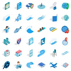 Blue color icons set. Isometric style of 36 blue color vector icons for web isolated on white background