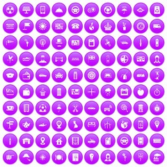 100 taxi icons set in purple circle isolated on white vector illustration