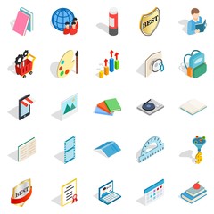 Book art icons set. Isometric set of 25 book art vector icons for web isolated on white background