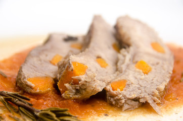 Traditional mexican cuete mechado served in white plate