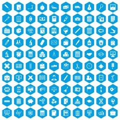 Fototapeta na wymiar 100 calculator icons set in blue hexagon isolated vector illustration