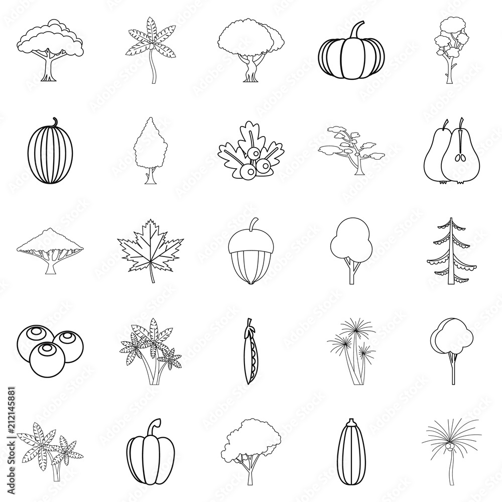 Poster greenery icons set. outline set of 25 greenery vector icons for web isolated on white background