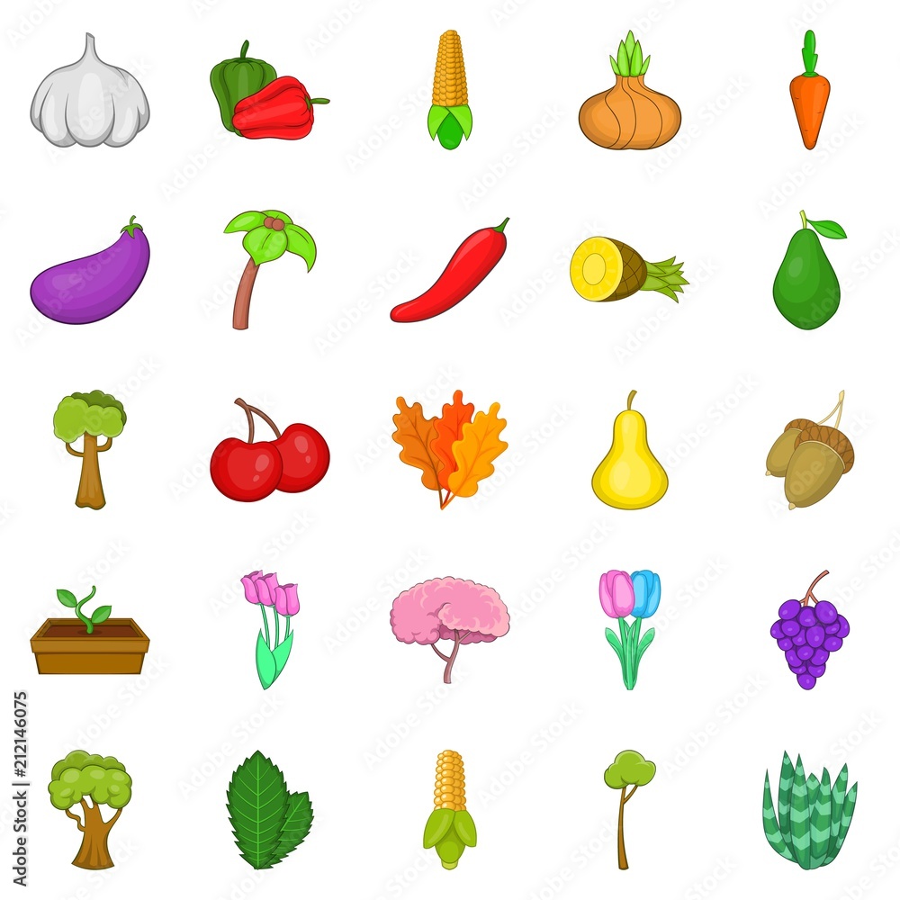 Poster botany icons set. cartoon set of 25 botany vector icons for web isolated on white background