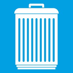 Trashcan icon white isolated on blue background vector illustration