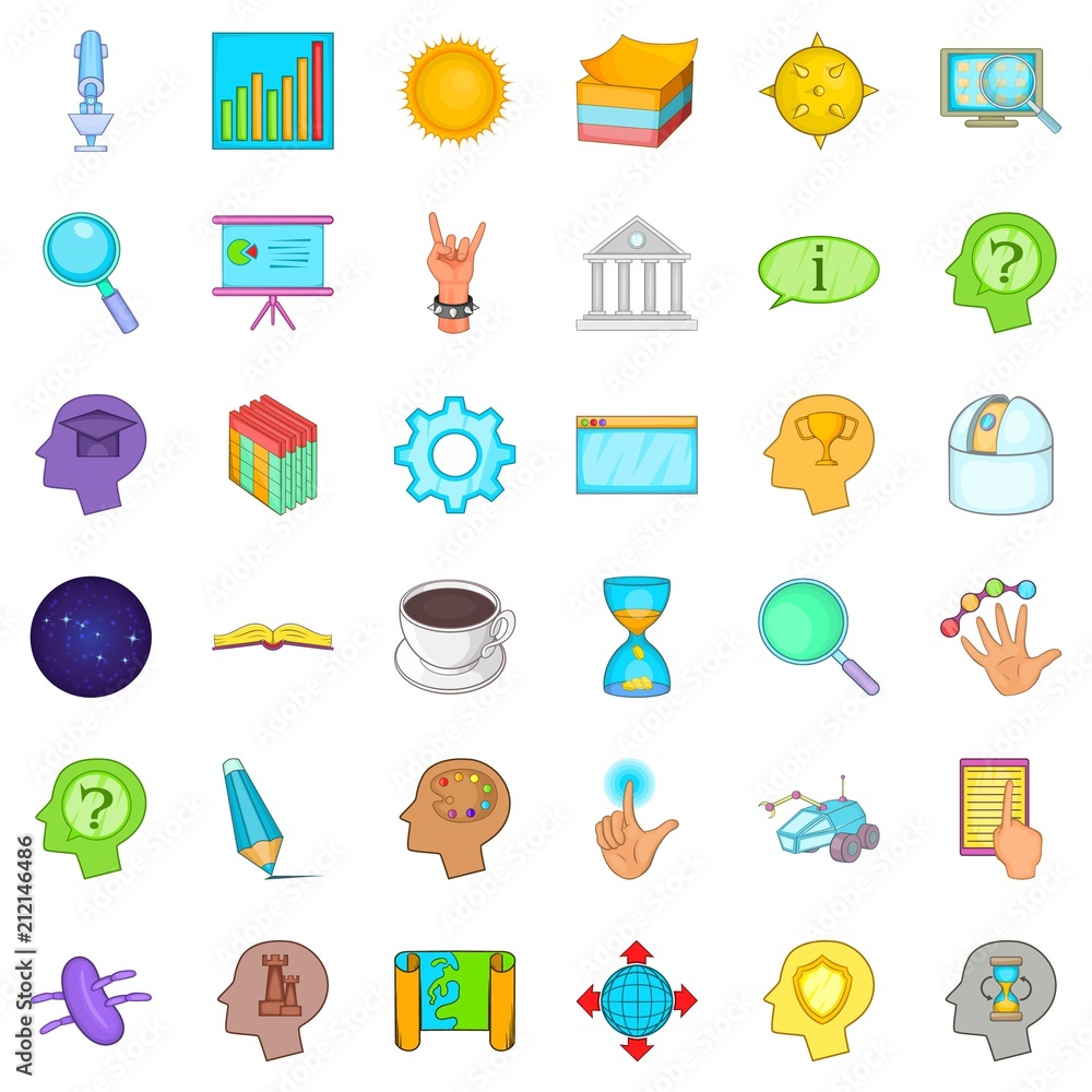 Poster brainstorm icons set. cartoon style of 36 brainstorm vector icons for web isolated on white backgrou