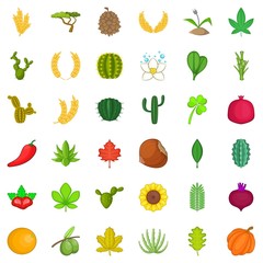 Nature plant icons set. Cartoon style of 36 nature plant vector icons for web isolated on white background