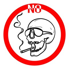 The Poster of World Day without Tobacco. A Black and White Contour of the Human Skull with Cigarette. The Smoking Stop Signal. Raster Illustration