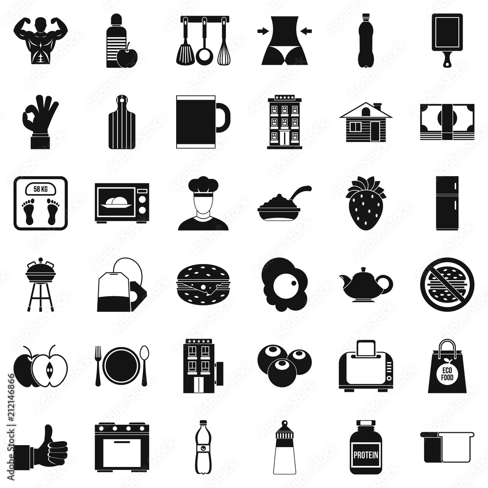Poster nice breakfast icons set. simple style of 36 nice breakfast vector icons for web isolated on white b