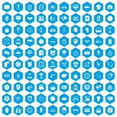 Fototapeta na wymiar 100 clock icons set in blue hexagon isolated vector illustration
